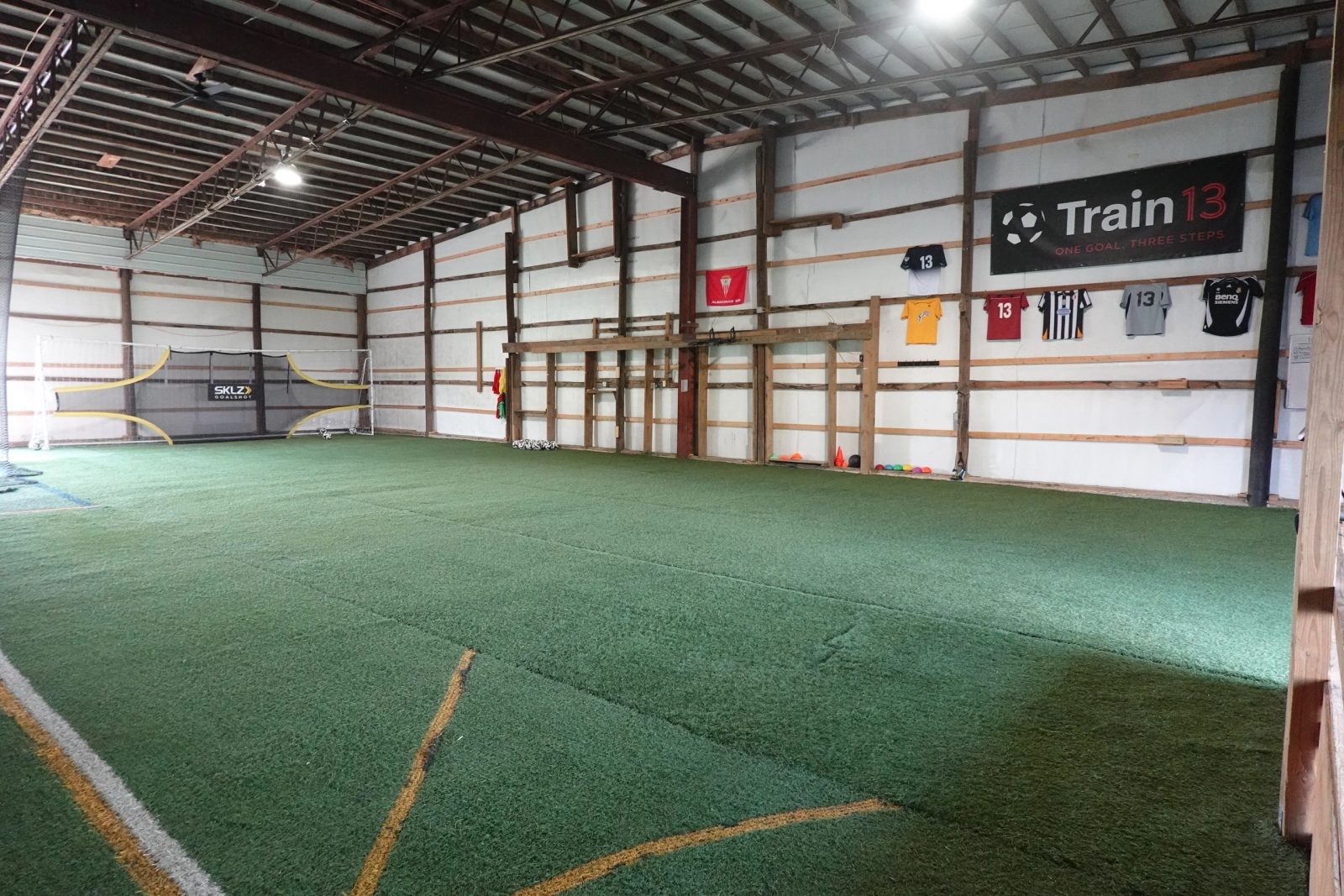 Indoor turf field inside the old Amish barn